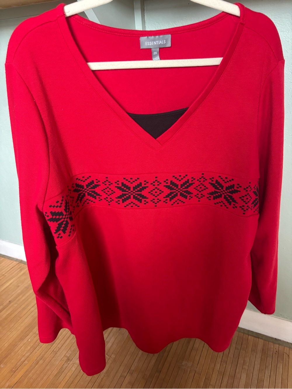 Essentials Red V-Neck Sweater with Black Fair Isle Band size 2X